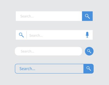 Arama çubuğu tasarım ögesi. Web sitesi ve UI, mobil uygulamalar için arama barı. Vektör illüstrasyonu