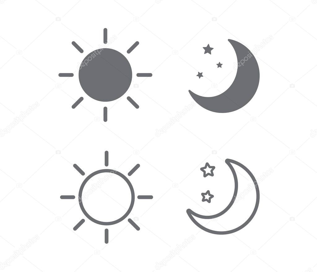 Sun and moon icon isolated on white background. Set of day and night icon. Vector illustration.