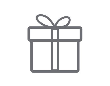 Hediye kutusu simgesi. Beyaz arka planda. Düz dizayn. Kurdele çizgili hediye kutusu. Web sitesi ve mobil uygulamalar için tasarım. Satır simgesi. Vektör illüstrasyonu.