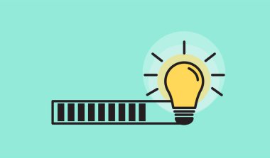 Ampul yeşil arkaplanda yükleniyor. Yaratıcı fikir ve ilham konsepti. Vektör paneli şablonu.