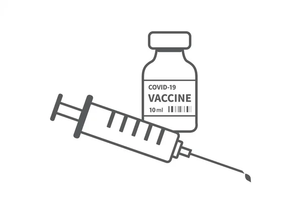 Icona Della Linea Vaccinale Covid Siringa Iniettabile Flacone Vaccino Trattamento — Vettoriale Stock