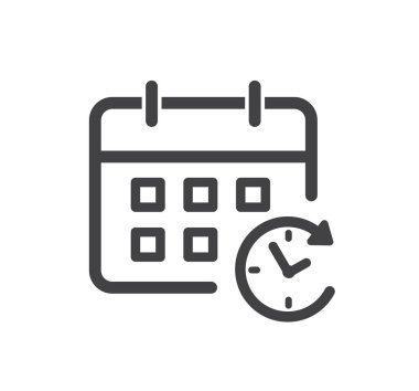 Takvim simgesi. Zamanlama simgesi beyaz arkaplanda izole edildi. Düz dizayn. Vektör illüstrasyonu.