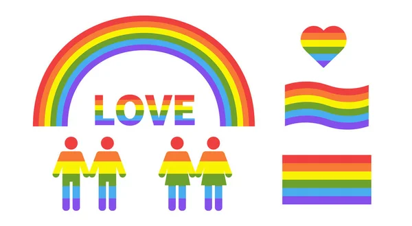 Amour Avec Cœur Arc Ciel Coeur Forme Drapeau Lgbtq Sur — Image vectorielle