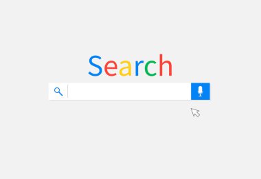 Arama çubuğu tasarım ögesi. Web sitesi ve UI, mobil uygulamalar için arama barı. Beyaz arkaplanda arama tarayıcısı. Vektör illüstrasyonu