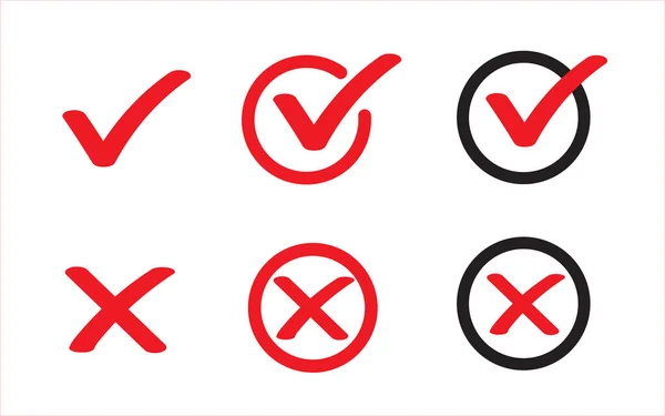 Pravé Falešné Ploché Ikony Kontrola Značky Červené Křížové Ikony Ano — Stockový vektor