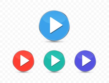 Şeffaf arkaplanda izole edilmiş renkli çalma düğmeleri. Düz vektör simgeleri.