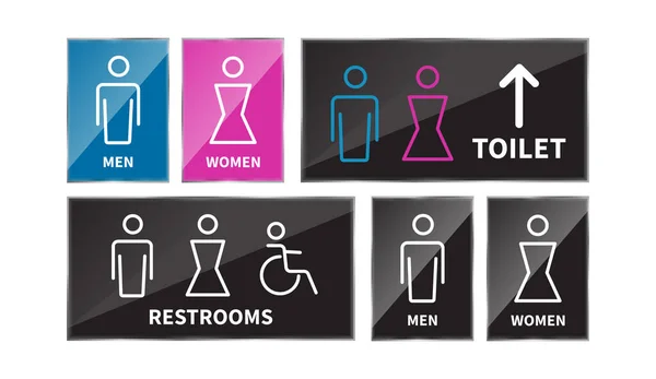 トイレ標識を設置する 男性と女性のトイレラインアイコン 車椅子のアイコン ベクターイラスト — ストックベクタ