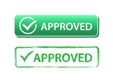 Beyaz arkaplanda onaylanmış düğme. Web sitesi ve mobil uygulamalar için tasarım. Vektör illüstrasyonu.