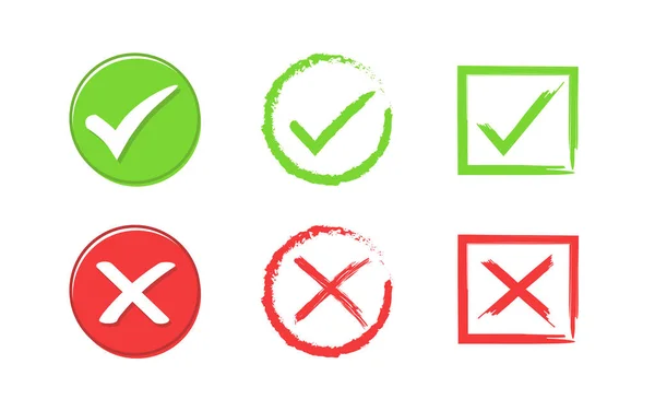 Marca Verificación Verde Icono Cruz Roja Conjunto Iconos True False — Vector de stock