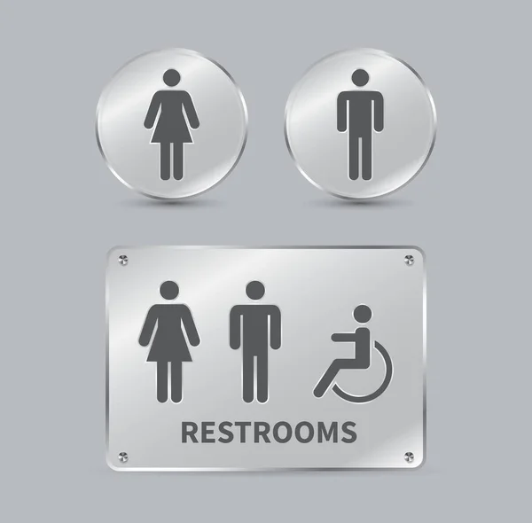 トイレの標識のセット 男性と女性トイレのアイコンの看板 ガラス板と正方形の形状 ベクターイラスト — ストックベクタ