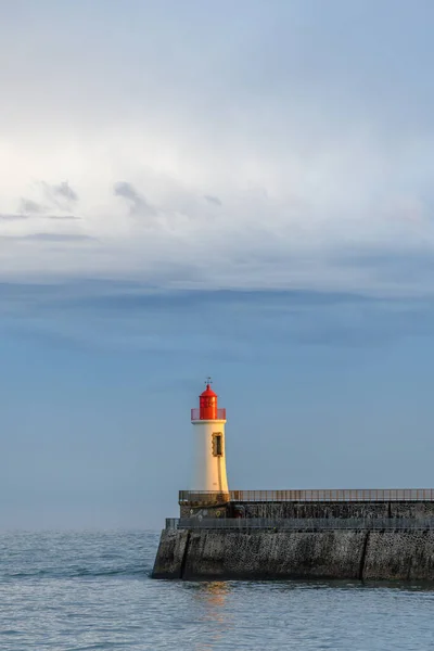 Faro Rojo Gran Jetee Les Sables Olonne Francia —  Fotos de Stock