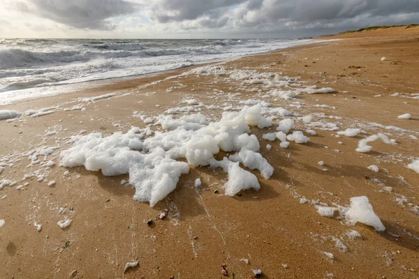 Fransa 'da Olonne yakınlarındaki Atlantik Okyanusu' nda bir plajda rüzgârlı deniz köpüğü.