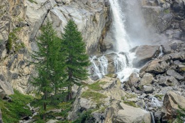 Gran Paradiso Ulusal Parkı 'ndaki İtalyan Alplerinde Şelale