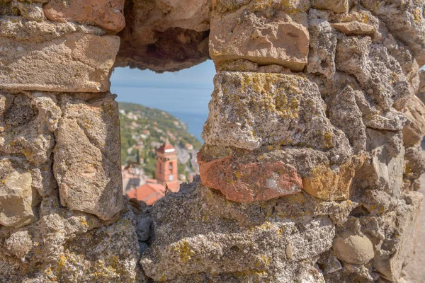 Vista Castelo Aldeia Roquebrune Cap Martin Beira Mediterrâneo Perto Mônaco — Fotografia de Stock