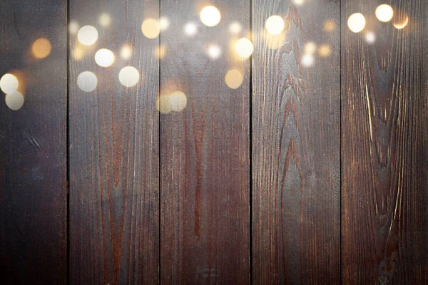 Weihnachten Braun Holz Hintergrund Mit Defokussierten Lichtern Hochwertiges Foto — Stockfoto