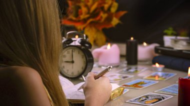 Bulanık resimli editör tarot kartları, çalışma. 