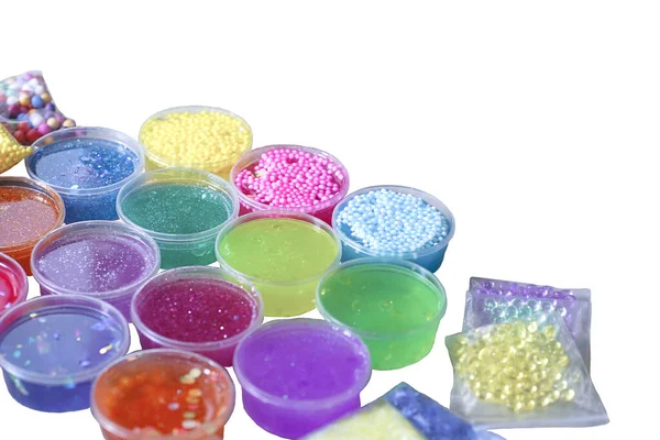 Boucles Colorées Déconcentrées Intérieur Boîtes Plastique Isolées Sur Blanc Photo — Photo