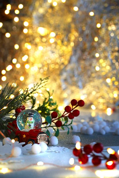 Christmas Vertical Postcard Defocused Lights High Quality Photo — Stock Photo, Image