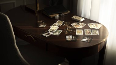 Masada bulanık tarot kartları, esrarengiz konsept, fal tahminleri