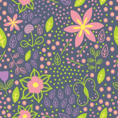 Bahar çiçekleri ve yaprakları ile Seamless modeli. Doku kumaş, kağıt, kumaş, perde üzerine basım için.