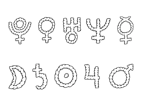 Conjunto de ícones símbolos planetas isolados — Vetor de Stock