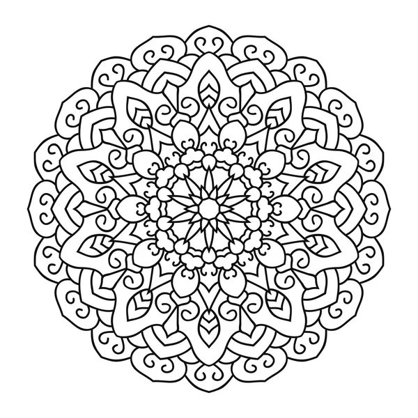 Симметричный круговой рисунок мандала, контур на белом фоне . — стоковый вектор