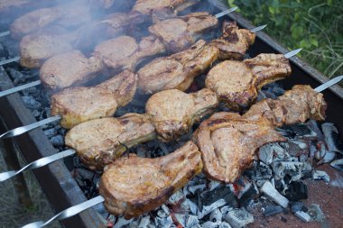 Duman cızırtı ızgara şiş üzerinde kebap.