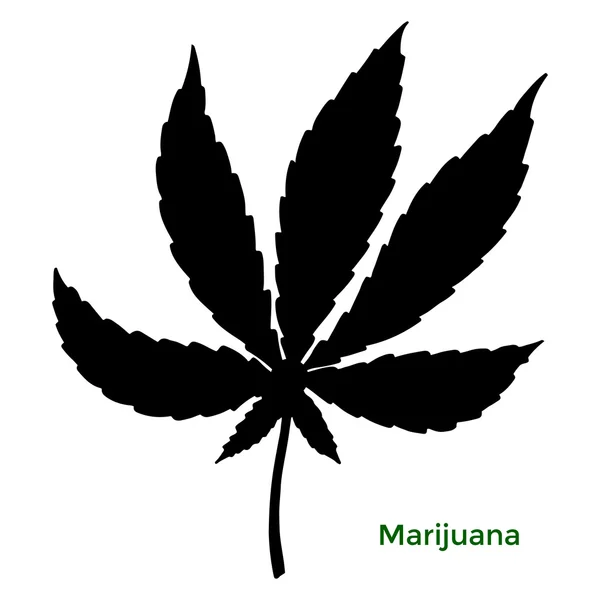 Schwarze Silhouette isoliertes Marihuana-Blatt. — Stockvektor