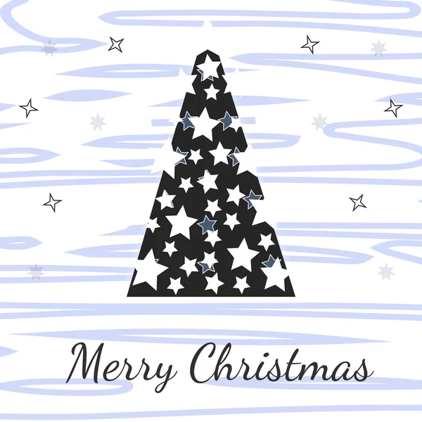 Karta z pozdrowieniami świątecznymi z choinki i płatki śniegu. — Wektor stockowy