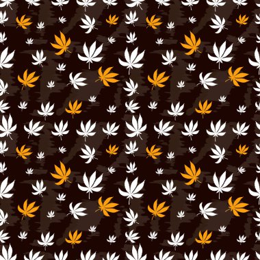 Kahverengi bir arka plan üzerinde marihuana yaprağı seamless modeli. Vektör doku tasarımınız için.