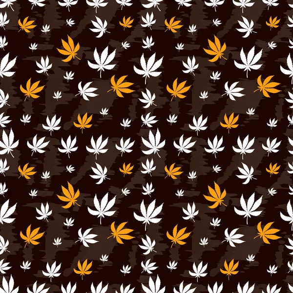 Kahverengi bir arka plan üzerinde marihuana yaprağı seamless modeli. Vektör doku tasarımınız için.