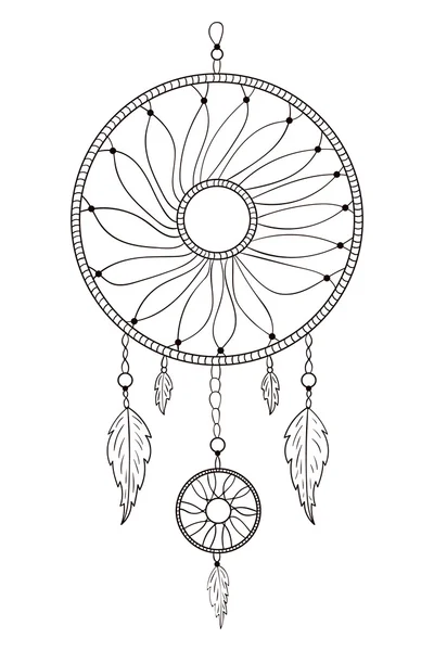 Dreamcatcher desenhado à mão em um fundo branco . —  Vetores de Stock