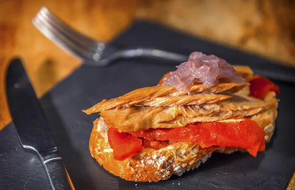 Spanish pintxo or pincho, montadito and tapas, from Basque Count — Stock Photo, Image