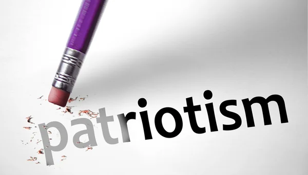 Eraser deleting the word Patriotism — Stock Photo, Image