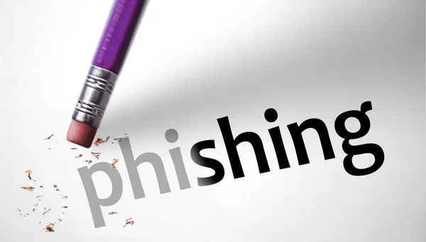 Eraser deleting the word phishing — Stock Photo, Image