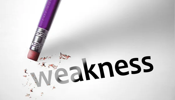 Eraser deleting the word Weakness — Stock Photo, Image