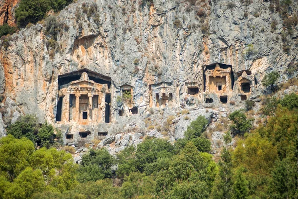 Kaunian skalní hrobky ortaca, dalyan, Turecko Stock Fotografie