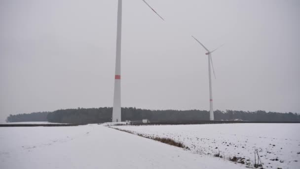 Eoliennes Hiver Avec Neige Campagne — Video