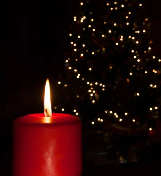 Candela e albero di Natale — Foto Stock