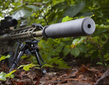 Tüfek bir bipod bir bastırıcı olarak