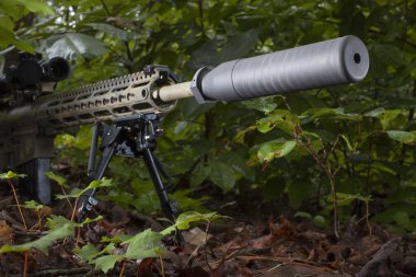 Quiet AR-15 in the woods clipart