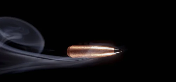 Polymer Tipped Bullet Racing Black Background Smoke Trailing — Stock Photo, Image