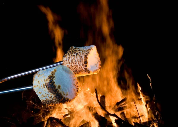 Two Marshmallows Being Roasted Campfire Make Smores — Stock Photo, Image