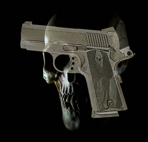 3D rendering that illustrates a ghost gun pistol with skull