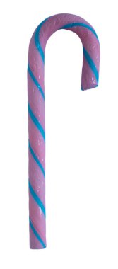 Noel Baba 'nın Noel arifesinde beyaz bir arka planda izole edilmiş küçük bir kıza getirmesi için mavi çizgili pembe şeker kamışı ideal..