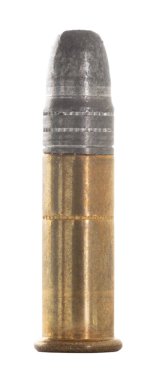 Beyaz arka planda izole edilmiş, düz bir mermiyle izole edilmiş bir jant mermisi..