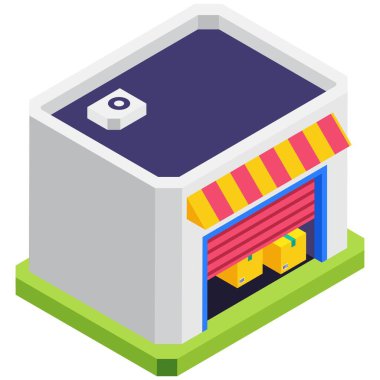 Çevrimiçi dağıtım illüstrasyonu için ürün ve paketlerin depolandığı depo