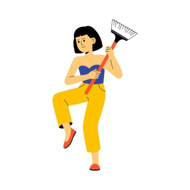 Person joyfully dancing with a broom while cleaning illustration