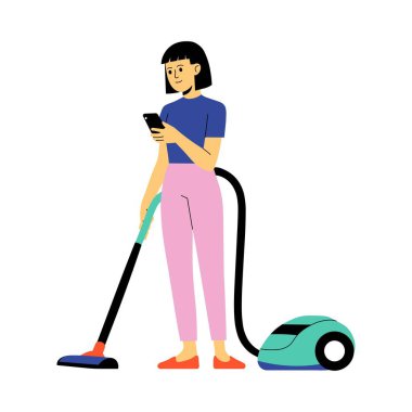 Cleaning home carpet using a vacuum cleaner illustration