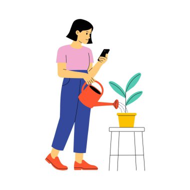Taking care of indoor plants by watering illustration